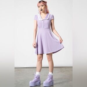 Killstar Lilac Velvet Pastel Mini Goth Lolita Lace Every Mourning Collar Dress